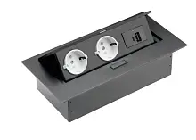 Блок розеток прямоугольный врезной 2 розетки AE-PBU02GS-20N (Schuko) USB A+C/5V, черный, без провода — купить оптом и в розницу в интернет магазине GTV-Meridian.